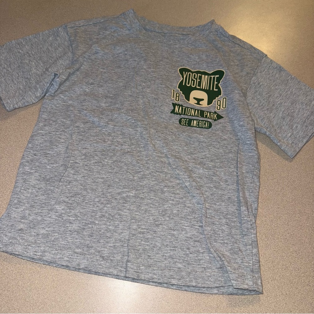 Creative action network boys size 6-7 short sleeve T-shirt gray green Yosemite
